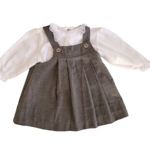 Vintage Alexis 2 Piece Dress Jumper & Top Long-sleeve Brown|White Girls 6m